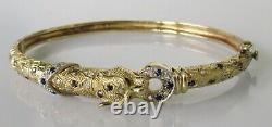 Gold Diamond Bracelet 9ct Yellow Gold Sapphire Diamond Panther Hinged Bracelet
