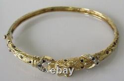 Gold Diamond Bracelet 9ct Yellow Gold Sapphire Diamond Panther Hinged Bracelet