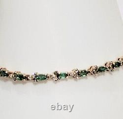 Gorgeous 9k Gold Tennis Bracelet with Emerald and Diamond. Hallmarked