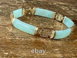 Gorgeous Oriental Style 9ct Solid Gold Green Jade Panel Bracelet, 71/2