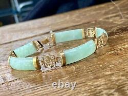 Gorgeous Oriental Style 9ct Solid Gold Green Jade Panel Bracelet, 71/2