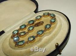 Gorgeous, Vintage Art Deco Style, 9 Ct Gold Bracelet With Fine Aquamarine Gems