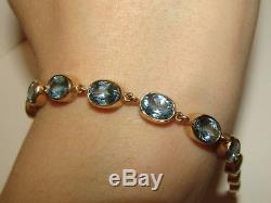 Gorgeous, Vintage Art Deco Style, 9 Ct Gold Bracelet With Fine Aquamarine Gems