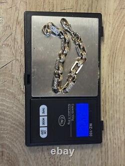 Gypsy Link Belcher Bracelet gold 9ct gold women/kids 25 Grams c/z stones