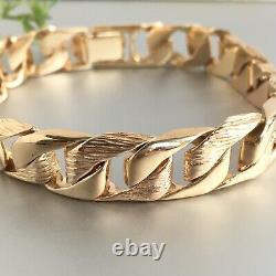 HEAVY 9ct GOLD CURB BRACELET PATTERNED 8 1/2 MEN'S 56.3g (1.8toz) GORGEOUS