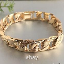 HEAVY 9ct GOLD CURB BRACELET PATTERNED 8 1/2 MEN'S 56.3g (1.8toz) GORGEOUS