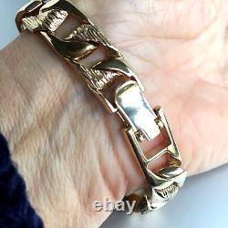 HEAVY 9ct GOLD CURB BRACELET PATTERNED 8 1/2 MEN'S 56.3g (1.8toz) GORGEOUS