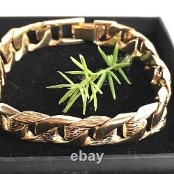 HEAVY 9ct GOLD CURB BRACELET PATTERNED 8 1/2 MEN'S 56.3g (1.8toz) GORGEOUS