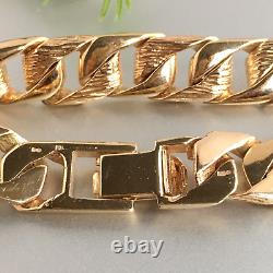 HEAVY 9ct GOLD CURB BRACELET PATTERNED 8 1/2 MEN'S 56.3g (1.8toz) GORGEOUS