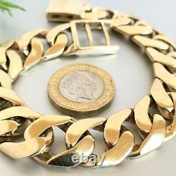 HEAVY 9ct GOLD SOLID CURB MEN'S BRACELET 2.5 toz (78.4g) 9 ins