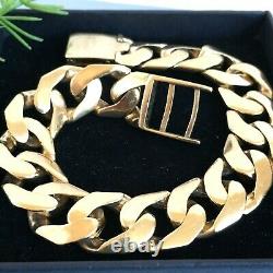 HEAVY 9ct GOLD SOLID CURB MEN'S BRACELET 2.5 toz (78.4g) 9 ins