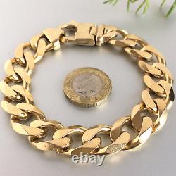 HEAVY 9ct SOLID GOLD CURB BRACELET MEN'S 77g (2.47 toz) 8 7/8 GORGEOUS