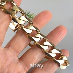 HEAVY 9ct SOLID GOLD CURB BRACELET MEN'S 77g (2.47 toz) 8 7/8 GORGEOUS