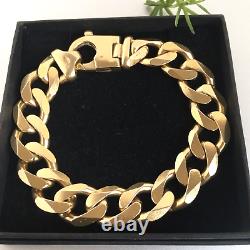 HEAVY 9ct SOLID GOLD CURB BRACELET MEN'S 77g (2.47 toz) 8 7/8 GORGEOUS