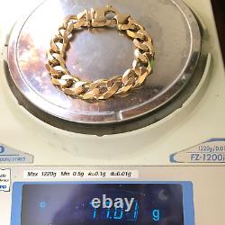 HEAVY 9ct SOLID GOLD CURB BRACELET MEN'S 77g (2.47 toz) 8 7/8 GORGEOUS