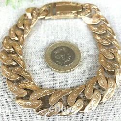 HEAVY 9ct SOLID GOLD CURB PATTERNED BRACELET 9 1/2 MEN'S 70.7g (2.27toz)