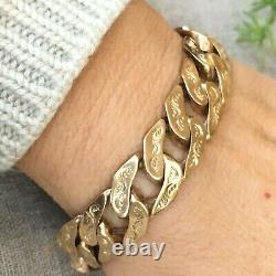 HEAVY 9ct SOLID GOLD CURB PATTERNED BRACELET 9 1/2 MEN'S 70.7g (2.27toz)