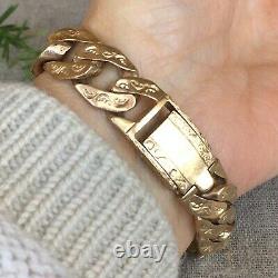 HEAVY 9ct SOLID GOLD CURB PATTERNED BRACELET 9 1/2 MEN'S 70.7g (2.27toz)