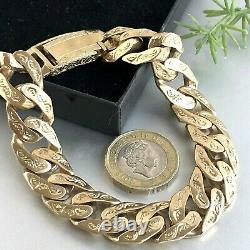 HEAVY 9ct SOLID GOLD CURB PATTERNED BRACELET 9 1/2 MEN'S 70.7g (2.27toz)