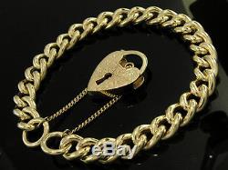 HEAVY Genuine 9K 9ct SOLID Gold CURB Link Heart Padlock Bracelet Curblink 40gr