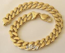 HEAVY THICK GENUINE SOLID 9K 9ct Yellow Gold UNISEX FLAT CURB BRACELET 21, 23cm