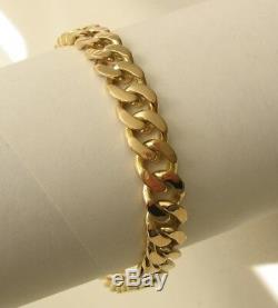 HEAVY THICK GENUINE SOLID 9K 9ct Yellow Gold UNISEX FLAT CURB BRACELET 21, 23cm