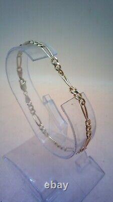 Hallmarked 9 ct Gold Figaro Bracelet 7.25 in Length. (D)