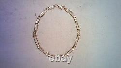 Hallmarked 9 ct Gold Figaro Bracelet 7.25 in Length. (D)