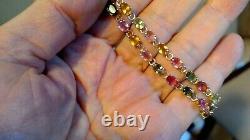 Hallmarked 9ct Yellow Gold& Natural Multi Coloured Stone Bracelet/