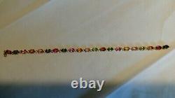 Hallmarked 9ct Yellow Gold& Natural Multi Coloured Stone Bracelet/