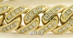 Heavy 10k yellow gold 9ct diamond cluster thick cuban link chain bracelet
