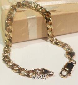 Heavy 13.95g Solid 9ct Yellow Gold Mens/ladies Diamond Cut Curb Link Bracelet