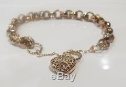 Heavy 15.3g Solid 9ct Gold Pattern Belcher Charm Bracelet Filigree Heart Padlock
