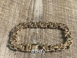 Heavy 8.5 Men's Solid 9ct Gold Yellow Gold Flat Byzantine Link Bracelet 48g