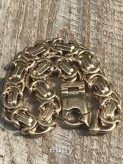 Heavy 8.5 Men's Solid 9ct Gold Yellow Gold Flat Byzantine Link Bracelet 48g