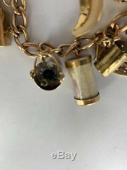 Heavy 9ct Gold Charm Bracelet 18ct, Gem, Masonic, Saint Charms Vintage Antique
