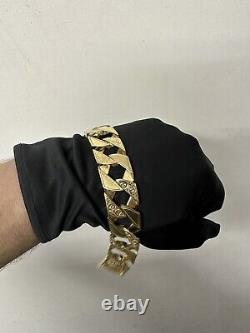 Heavy 9ct Gold On Silver 22mm Chaps/Curb Old School Full Pattern Men's Bracelet