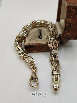 Heavy 9ct Solid Gold Two Tone Cage Chain Bracelet