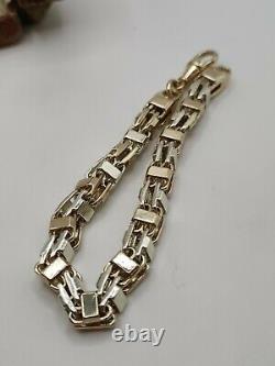 Heavy 9ct Solid Gold Two Tone Cage Chain Bracelet