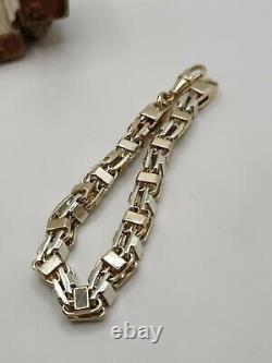 Heavy 9ct Solid Gold Two Tone Cage Chain Bracelet