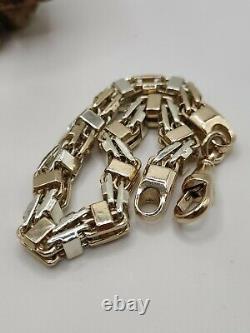 Heavy 9ct Solid Gold Two Tone Cage Chain Bracelet