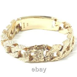 Heavy Gold Identity Bracelet Men's Solid 9ct Yellow Barked Square Link 125g 8.5