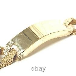 Heavy Gold Identity Bracelet Men's Solid 9ct Yellow Barked Square Link 125g 8.5