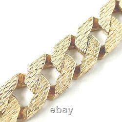 Heavy Gold Identity Bracelet Men's Solid 9ct Yellow Barked Square Link 125g 8.5