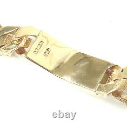 Heavy Gold Identity Bracelet Men's Solid 9ct Yellow Barked Square Link 125g 8.5