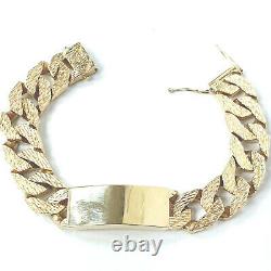 Heavy Gold Identity Bracelet Men's Solid 9ct Yellow Barked Square Link 125g 8.5