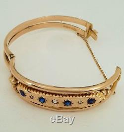 Heavy Quality 9ct Gold Edwardian Sapphire Bangle Chester 1909. BARGAIN. NICE1