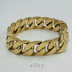 Heavy Solid 375 9ct Yellow Gold Flat Curb Link 16mm Wide 9 Bracelet 145.5g L92