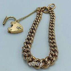 Heavy Solid 9ct 375 Old Yellow Gold Graduated Link Bracelet & Heart Lock L242
