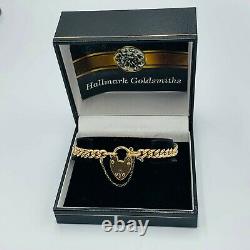 Heavy Solid 9ct 375 Old Yellow Gold Graduated Link Bracelet & Heart Lock L242
